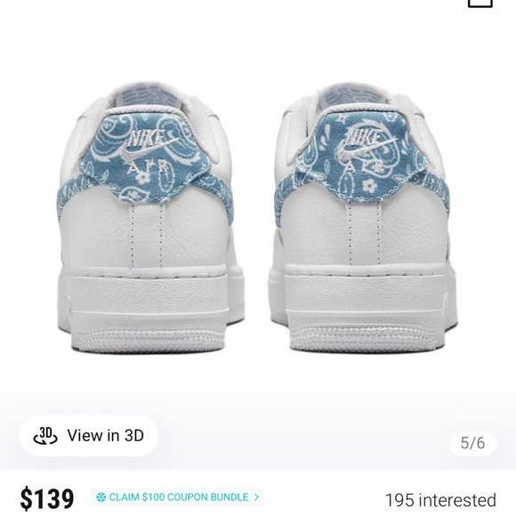 Nike Air Force 1 Low ‘07 Essential White Blue Paisley Size 7 - Picture 4 of 9